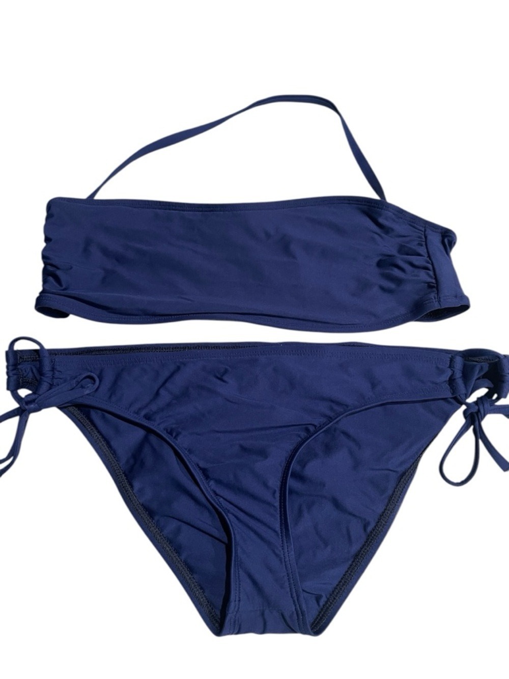 Splendid 2 Piece Bikini Tie Side Bottom Bandeau Top SZ L Navy Blue